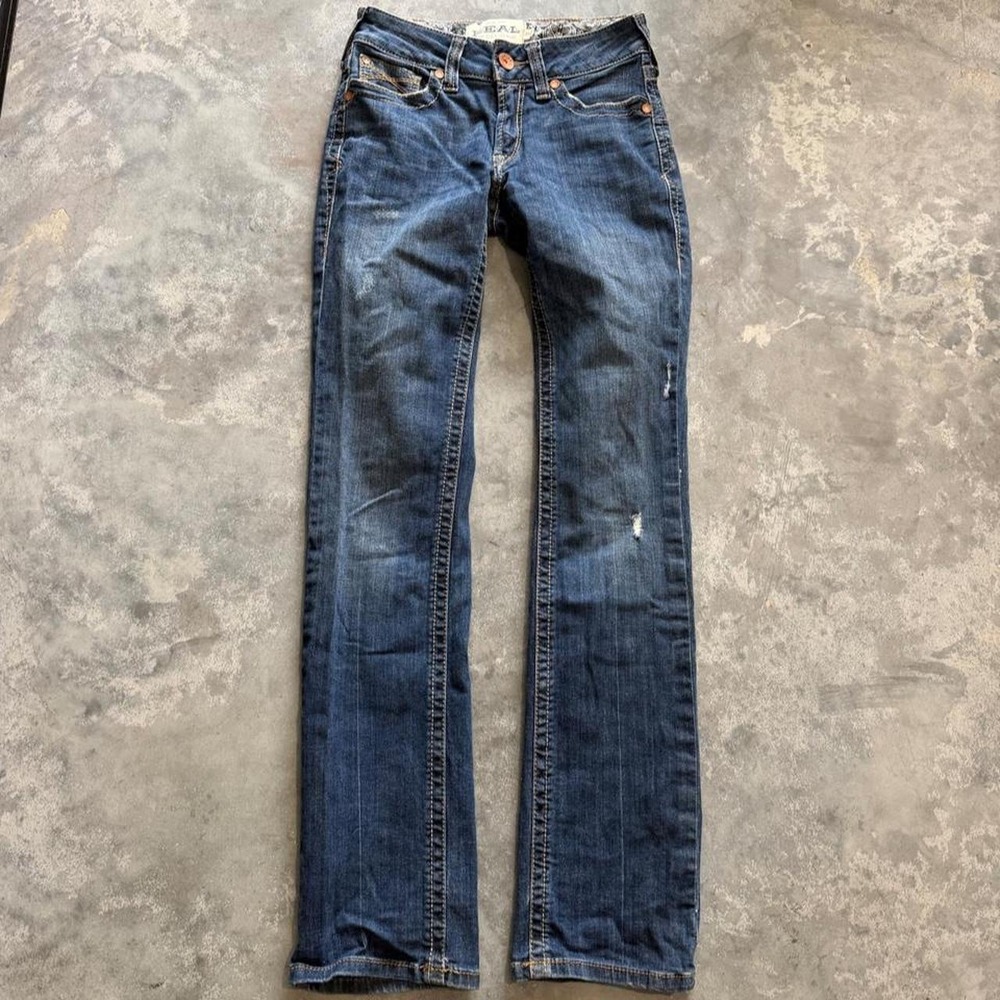 Ariat REAL Denim Straight Leg Jeans Dark Wash Distressed 25R